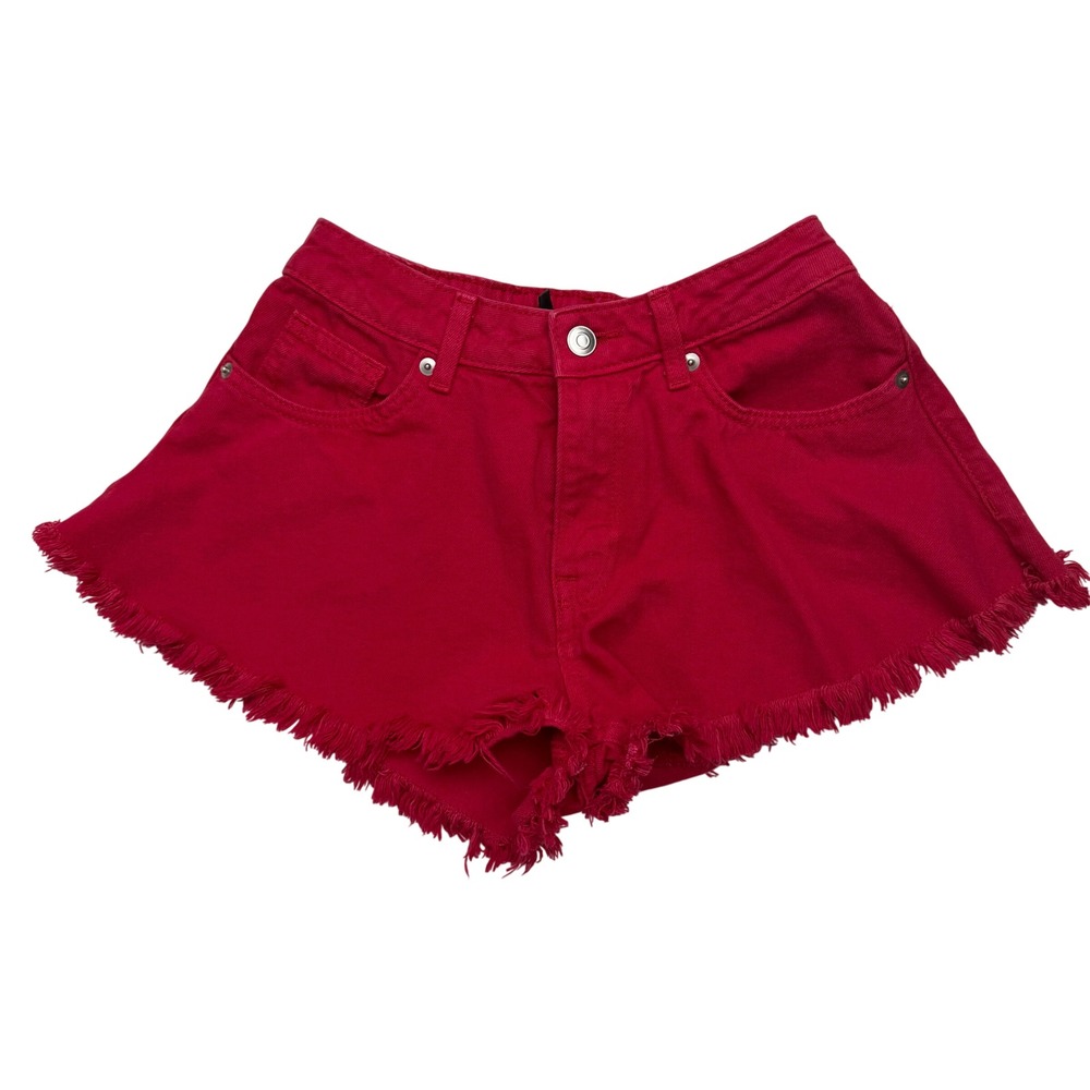 H&M Divided Red Frayed‎ Denim Shorts Women Size 0 Valentines cowgirlcore